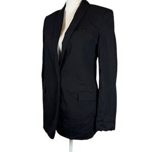 Theory Linen‎ Viscose Roll Sleeve One Button Black Fluid Crunch Blazer Size 0